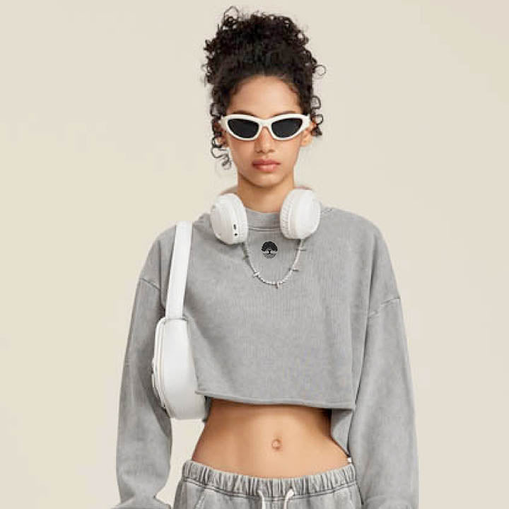 Cropped Raw Hem Pull-over