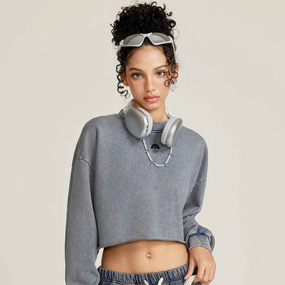 Cropped Raw Hem Pull-over