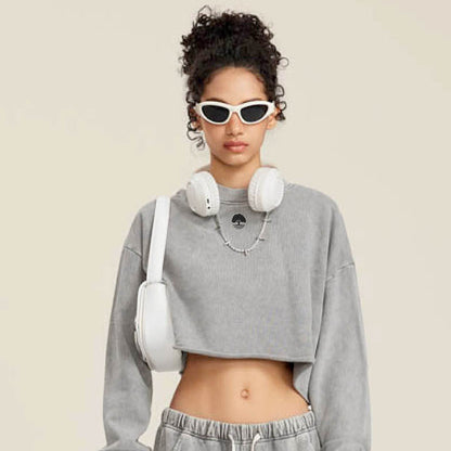 Cropped Raw Hem Pull-over